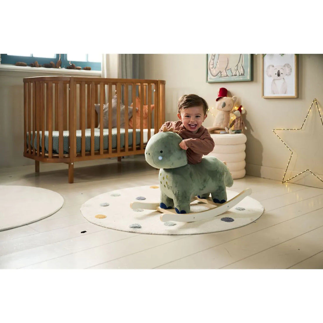 Baby Schaukel Dino aus Holz und Stoff